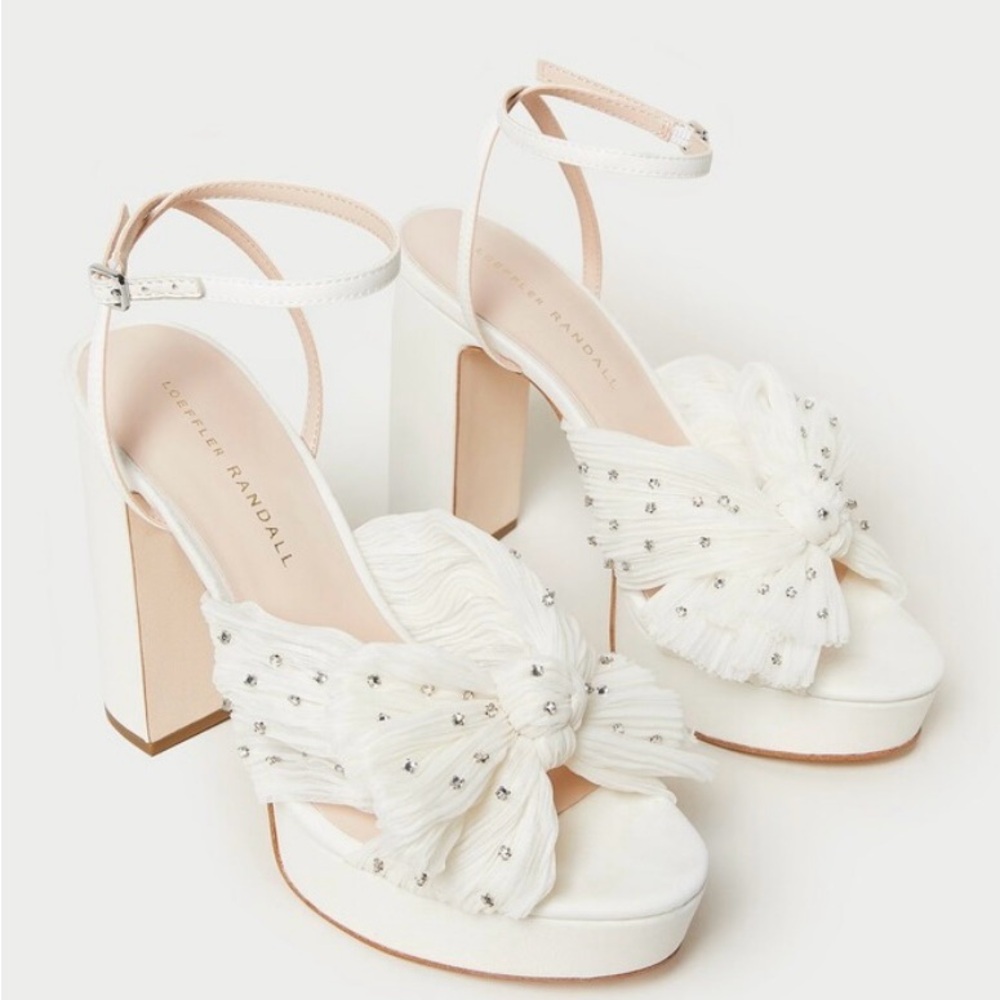 Loeffler Randall Natalia Pearl/Rhinestone Platform Bow Heel - Size 10.5